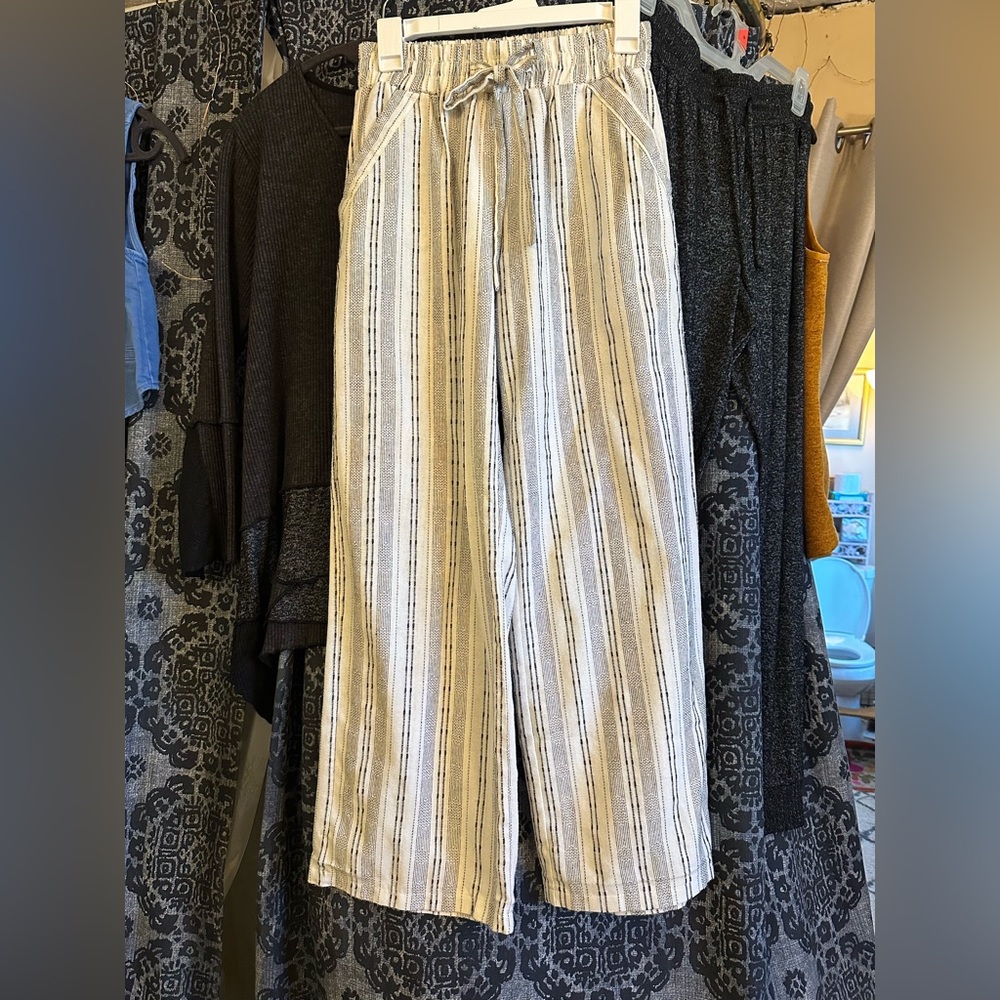Sienna Sky White and Black Striped Wide Leg Pants